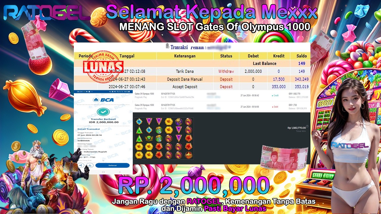 BUKTI JACKPOT SLOT GATES OF OLYMPUS 1000 TERPERCAYA DI INDONESIA TGL 27-06-2024