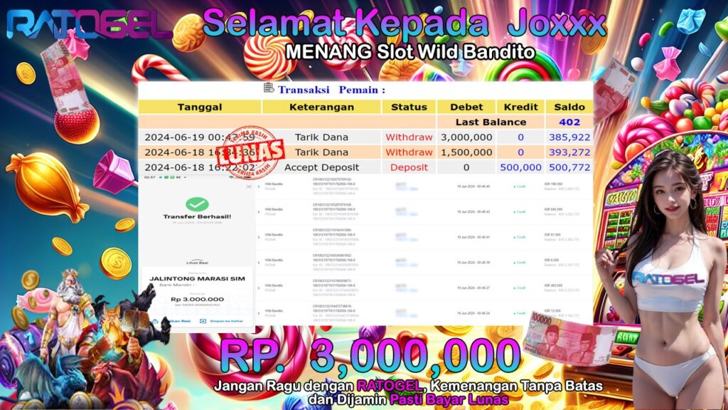 BUKTI JACKPOT SLOT WILD BANDITO TERPERCAYA DI INDONESIA TGL 19-06-2024