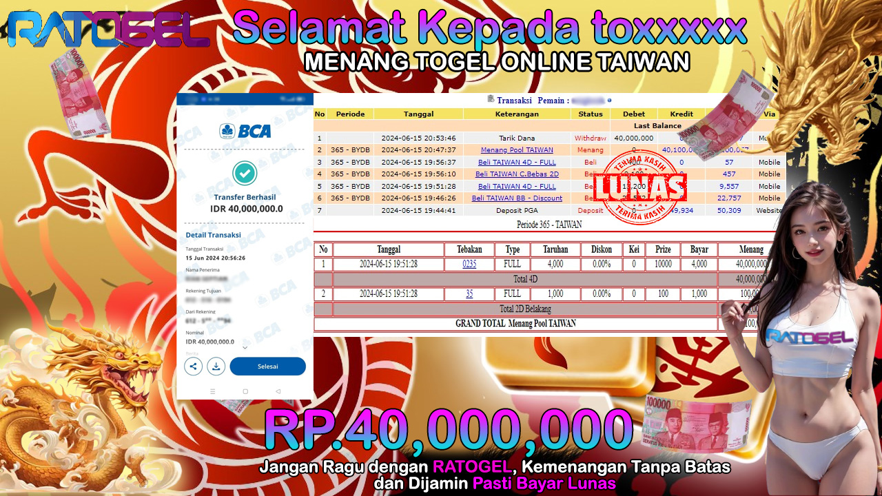 BUKTI JACKPOT TOGEL POOL TAIWAN TERPERCAYA DI INDONESIA TGL 15-06-2024