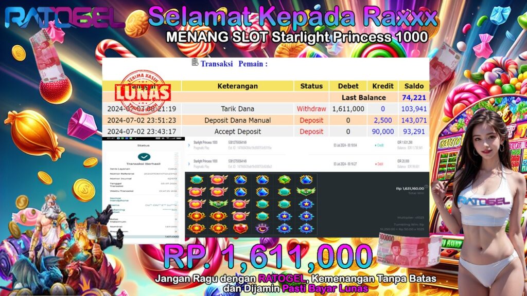 BUKTI JACKPOT SLOT STARLIGHT PRINCESS 1000 TERPERCAYA DI INDONESIA TGL 03-07-2024