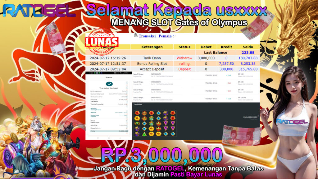 BUKTI JACKPOT SLOT GATES OF OLYMPUS TERPERCAYA DI INDONESIA TGL 17-07-2024