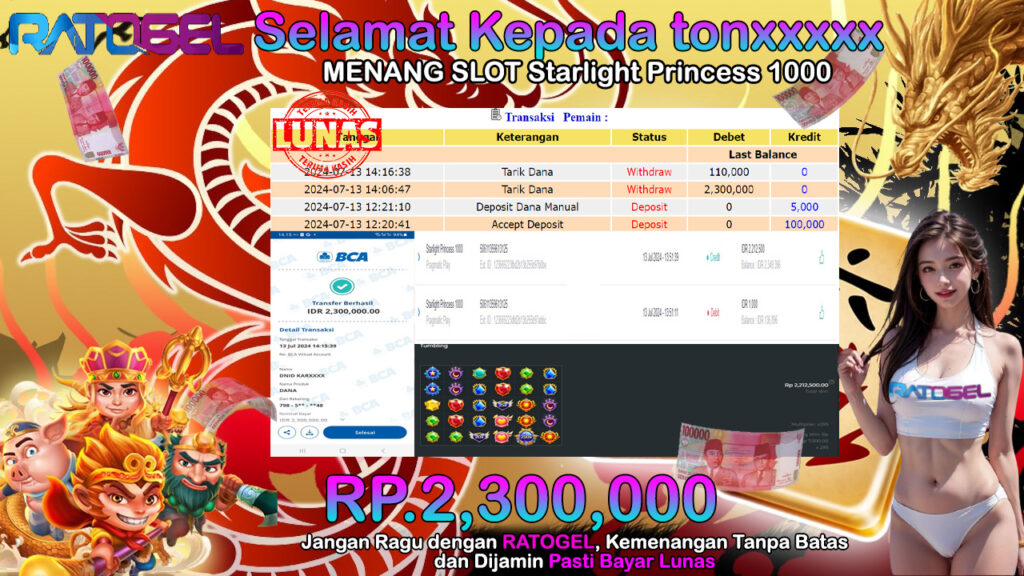 BUKTI JACKPOT SLOT STARLIGHT PRINCESS 1000 TERPERCAYA DI INDONESIA TGL 13-07-2024