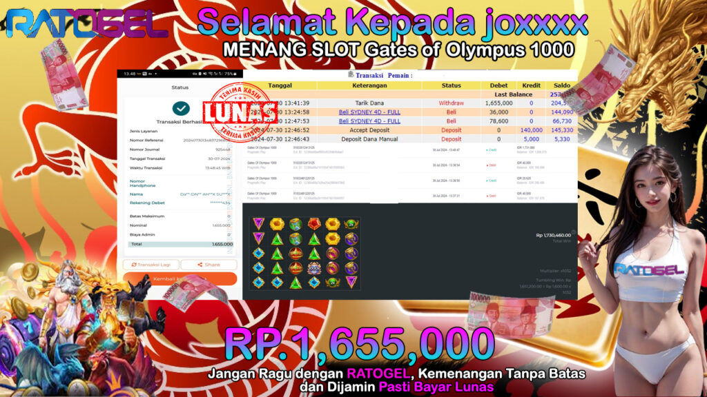 BUKTI JACKPOT SLOT GATES OLYMPUS 1000 TERPERCAYA DI INDONESIA TGL 30-07-2024