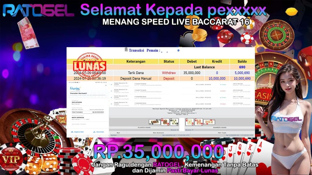 BUKTI JACKPOT SPEED LIVE BACCARAT 16 TERPERCAYA DI INDONESIA TGL 26-07-2024