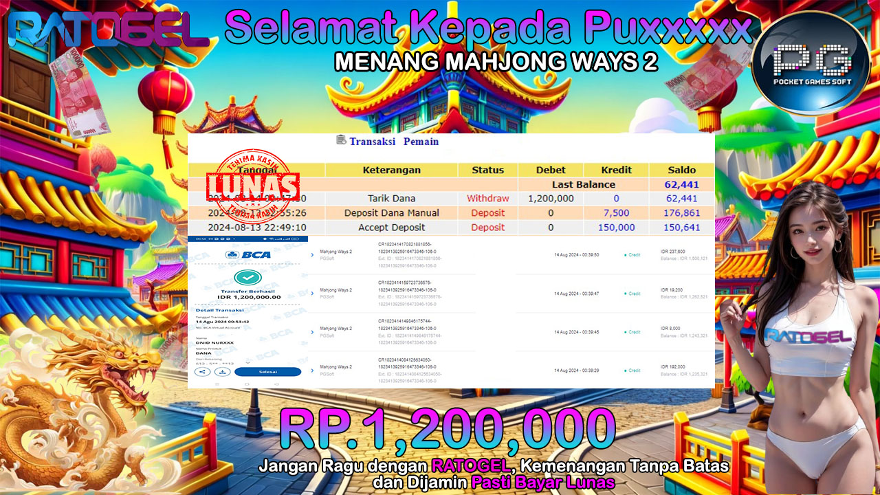 BUKTI JACKPOT SLOT MAHJONG WAYS 2 TERPERCAYA DI INDONESIA TGL 14-08-2024