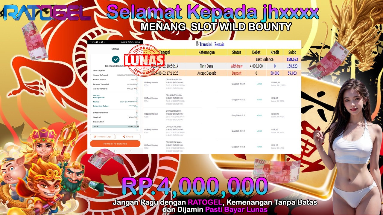 BUKTI JACKPOT SLOT WILD BOUNTY SHOWDOWN TERPERCAYA DI INDONESIA TGL 02-08-2024