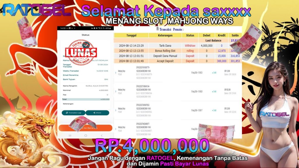 BUKTI JACKPOT SLOT MAHJONG WAYS  TERPERCAYA DI INDONESIA TGL 13-08-2024