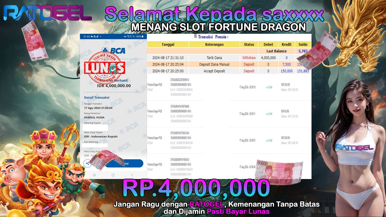 BUKTI JACKPOT SLOT FORTUNE DRAGON TERPERCAYA DI INDONESIA TGL 17-08-2024