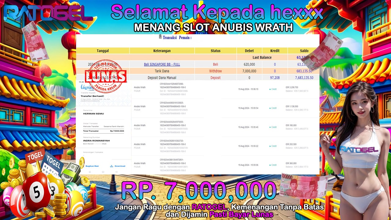 BUKTI JACKPOT SLOT ANUBIS WRATH TERPERCAYA DI INDONESIA TGL 19-08-2024