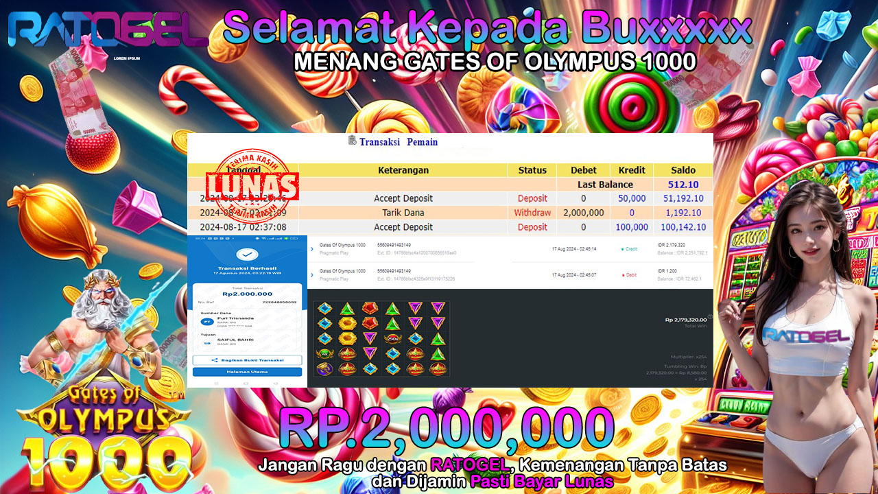 BUKTI JACKPOT SLOT GATES OF OLYMPUS 1000 TERPERCAYA DI INDONESIA TGL 17-08-2024