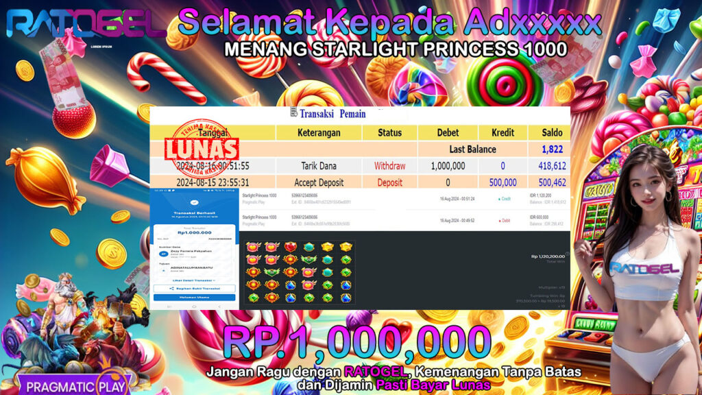 BUKTI JACKPOT SLOT STARLIGHT PRINCESS 1000 TERPERCAYA DI INDONESIA TGL 16-08-2024